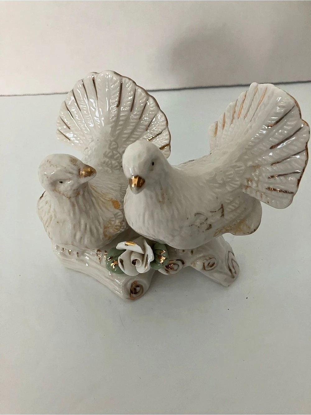 White & Gold Ceramic Dove Figurine Decor